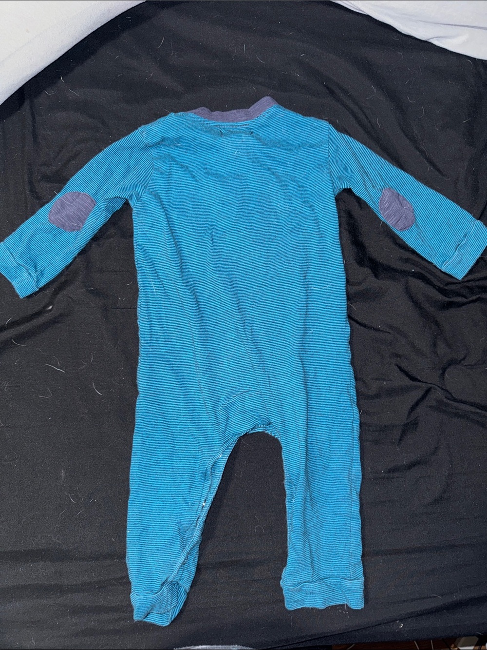 Baby One-Piece Romper in Teal with Navy Elbow Patches - Picture 3 of 3